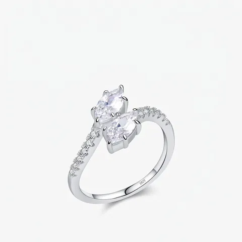 Anillo In Zirconia Taglio Marquise Argento Sterling 925 Elegante Doppia Pietra Serpente Avvolgente Gioielli Donne