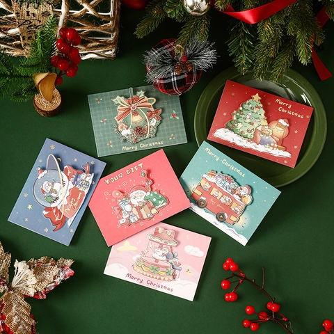 3D Pop Up Christmas Greeting Cards Santa Snowman Tree Illustration Gold Stamping Holiday Gift Message Card