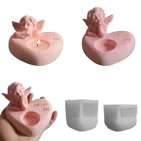 Angel Boy Heart Shape Candle Holder Silicone Mold DIY Resin Epoxy Plaster Casting Home Craft Decoration