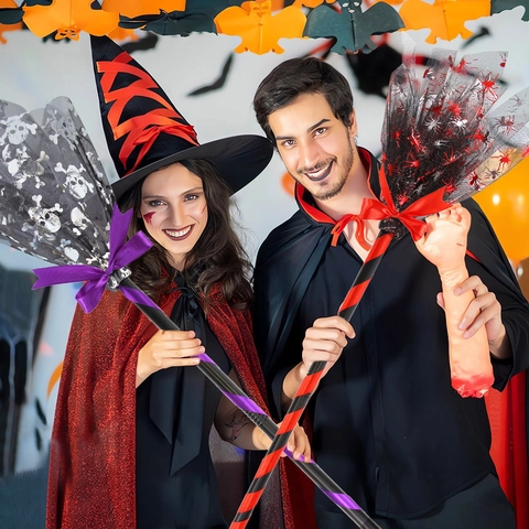 Halloween Hexenbesen Netz Kunststoff Abnehmbar Hexerei Cosplay Party Requisite Kostümzubehör Kinder Erwachsene Deko