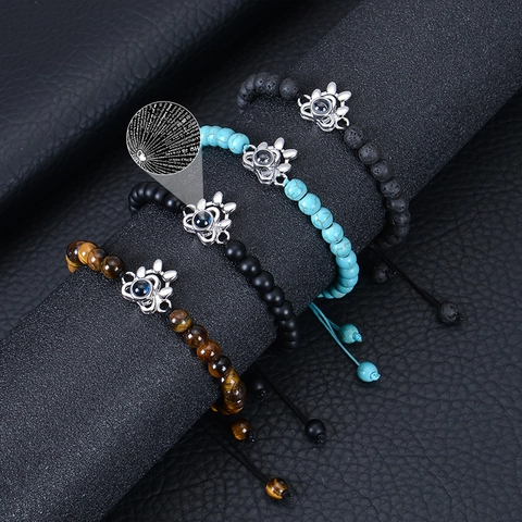 Bracelet Perle Pierre Projection Patte Chien Avec Pierre Naturelle De Lave Corde Tressée Ajustable Cadeau Couple