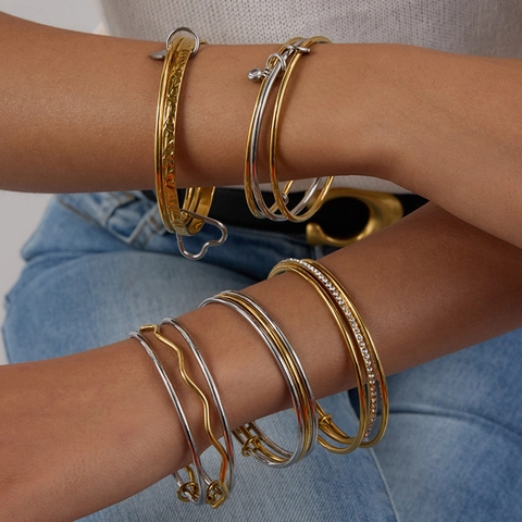 Armreif Edelstahl 18K Vergoldet Mehrlagig Ineinandergreifend Mischfarben Wasserdicht Hypoallergen Schmuck Damen