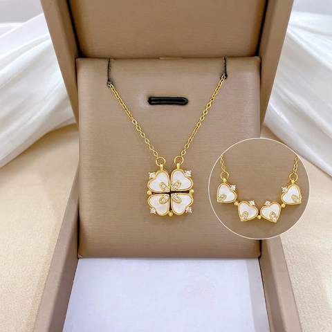 Opvouwbare Klaver Hart Ketting Roestvrij Staal Koper Zirkoon Schelp Elegante Sieraden Vrouwen