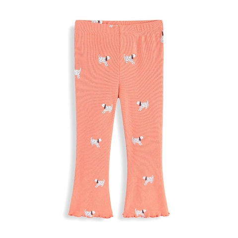 Leggings A Zampa Per Ragazze In Cotone A Costine Stampa Cane Dalmata Bordo A Lattuga Vita Elastica Pantaloni Primavera