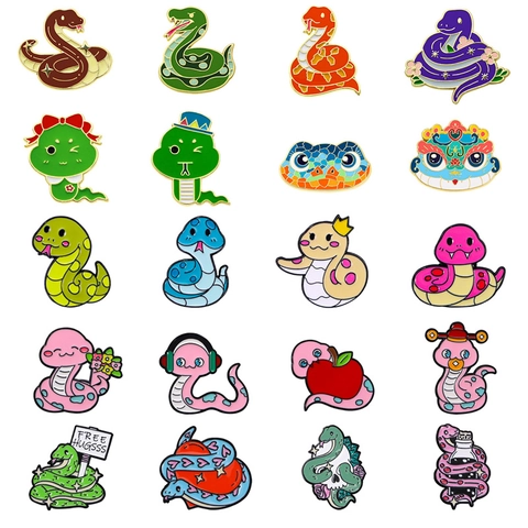 Cartoon Snake Enamel Pin Zinc Alloy Cute Animal Badge Jewelry Gift For Kids New Year Decoration Apparel Accessory