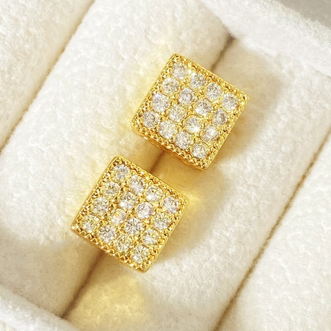 Boucles d'Oreilles Clous Cube Géométrique Hip Hop pour Femmes Hommes Cuivre Micro Pavé Zirconia Carré Bijoux Plaqué Or Cadeau