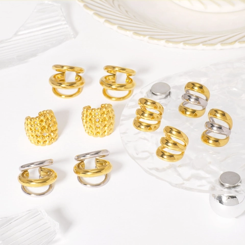 Ear Cuffs De Acero Inoxidable Pendientes Sin Perforación Bañados En Oro 18K Impermeables Hipoalergénicos Joyería Para Mujer