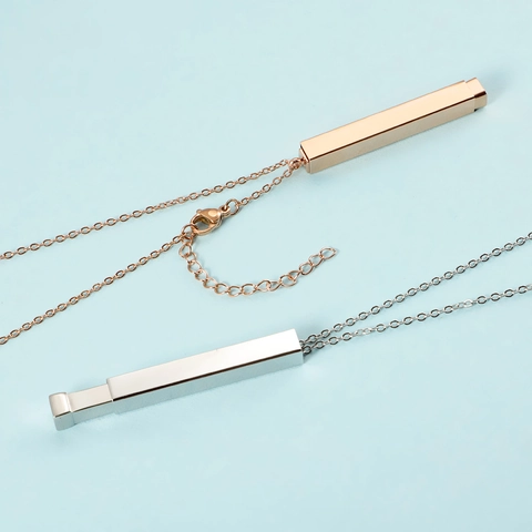 Collar Con Colgante De Barra Cuboide Acero Inoxidable 304 Retráctil Geométrico Minimalista Joyería Unisex Tendencia