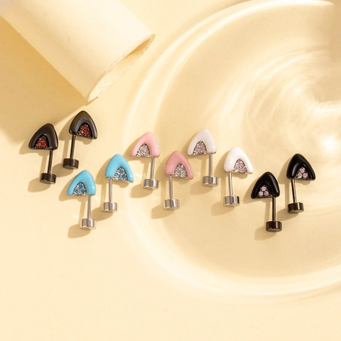 Cat Ear Cartilage Stud Earring Zircon Inlaid Titanium Steel Piercing Jewelry Screw Back Triangle Fashion Body Ornament