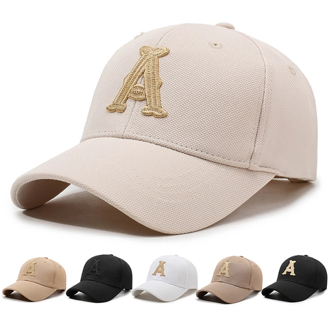 Baseball Cap Fashionable 3D Letter A Embroidery Polyester Adjustable Buckle Outdoor Sun Protection Casual Curved Brim Sport Hat