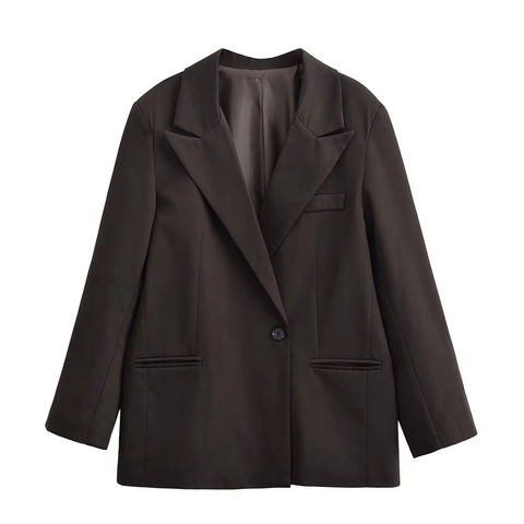 Blazer Para Mujer Chaqueta Poliester Un Solo Pecho Solapa Muesca Color Solido Manga Larga Elegante Casual