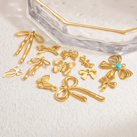 DIY Charms Pendants Stainless Steel 18K Gold Plated Bow Butterfly Sun Shape Waterproof Hypoallergenic For Jewelry Making
