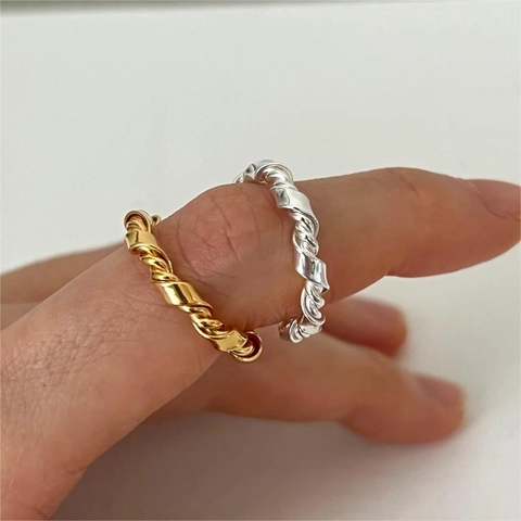 Handcrafted 925 Sterling Silver Ring Minimalist Knot Twist Texture Open Adjustable Band Jewelry For Women