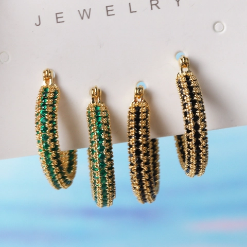 Boucles D'oreilles Créoles Rondes Géométriques En Laiton Plqué Or Avec Strass Colorés Bijoux Minimalistes