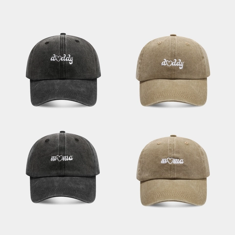 Casquette De Baseball En Coton Lavé Broderie Coeur Mama Daddy Vintage Distressed Ajustable Respirant Chapeau Soleil
