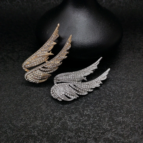 Spilla Ala D'Angelo Multistrato Piuma Lega Strass Brillante Vintage Elegante Gioielli Per Donne