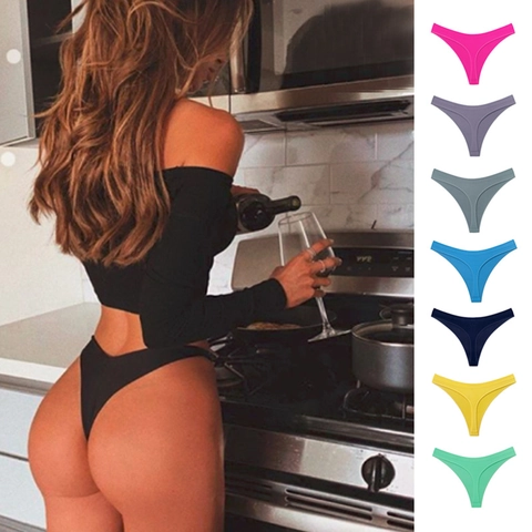 Womens Seamless Thong Nylon Spandex High Elastic Low Waist Solid Color Sports Fitness Breathable Soft Underwear