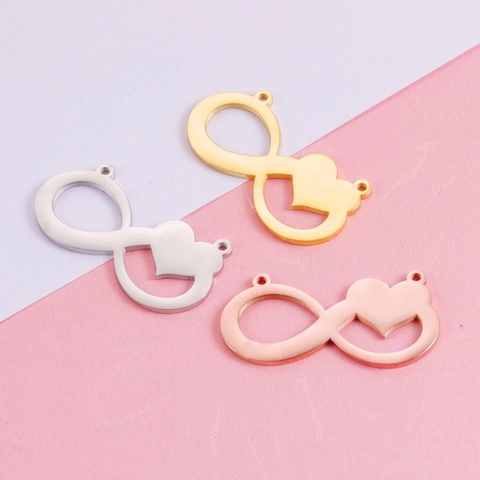Infinity Heart Charm Connector 304 Stainless Steel Mirror Polished Double Hole For Necklace Bracelet Jewelry Making