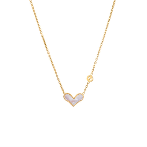 Heart Mother Of Artificial Pearl Pendant Necklace Gold Titanium Steel Initial Letter E Chic Clavicle Chain Jewelry Women