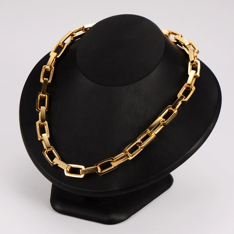 Men's 18K Gold Plated 304 Stainless Steel Bamboo Joint Square Chain Necklace And Bracelet Set Minimalist Geometric