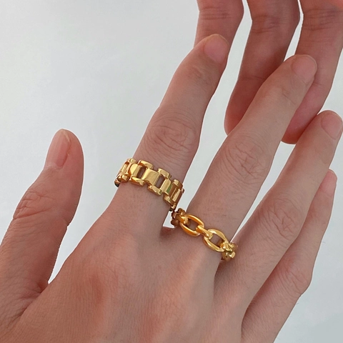 Hollow Heart Chain Ring Titanium Steel Watchband Style Retro Personalized Gold Plated Jewelry For Women