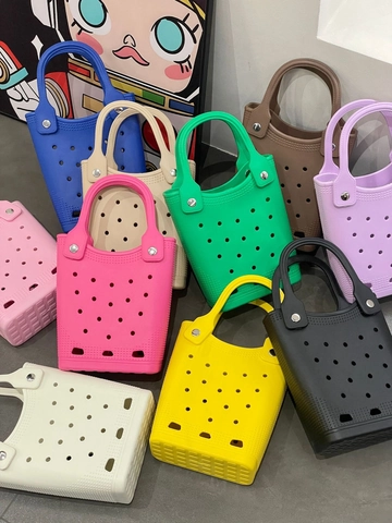 Dames EVA Mini Handtas Waterdicht Ademend Gat Strand Vakantie Tas Lichtgewicht Tote Met Klinknagel Handvat