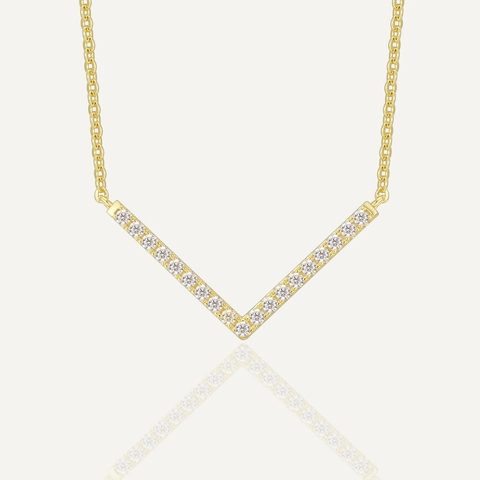 Collier Pendentif Forme V Minimaliste Argent Sterling 925 Plaqué Or 14K Zircone Cubique Chaîne Géométrique