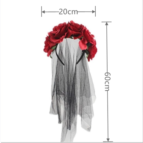 Halloween Tag Der Toten Rosen Stirnband Mit Schwarzem Netzschleier Vintage Gotik Hexe Cosplay Party Haarschmuck