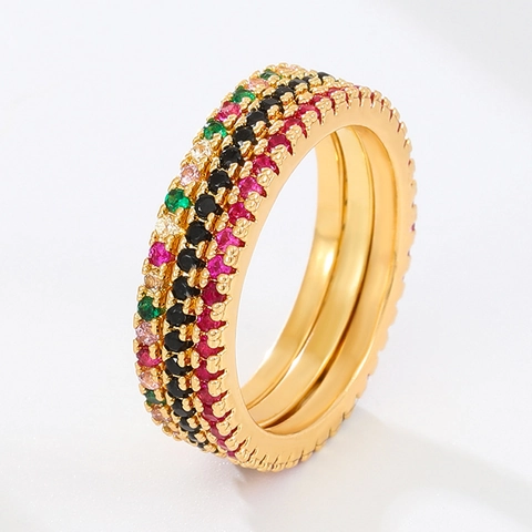 Bague Éternité En Cuivre Zircone Colorée Plaquée Or Bijoux Géométriques Empilables Pour Femmes Filles Élégante