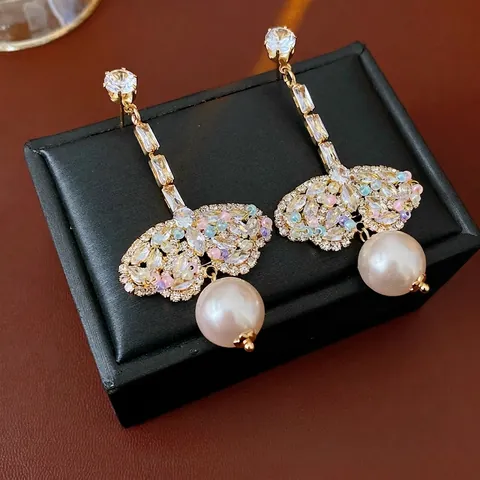 Französische Retro Lange Hänger Ohrringe Mit Kunstperle Strass Bunten Künstliche Perlen Und Silber Ohrstecker Elegant Für Damen
