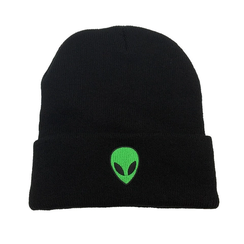 Alien Kopf Stickerei Acryl Strickmütze Winter Warm Streetwear Hip Hop Totenkopf Kappe Unisex