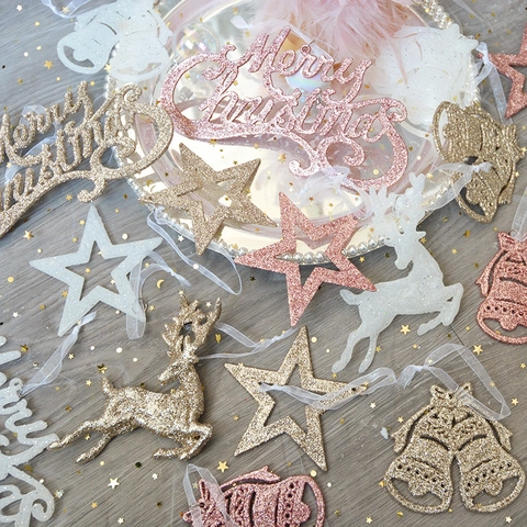 Christmas Tree Ornaments Glitter Hollow Star Reindeer Bell Hanging Decorations For Holiday Home Party Decor