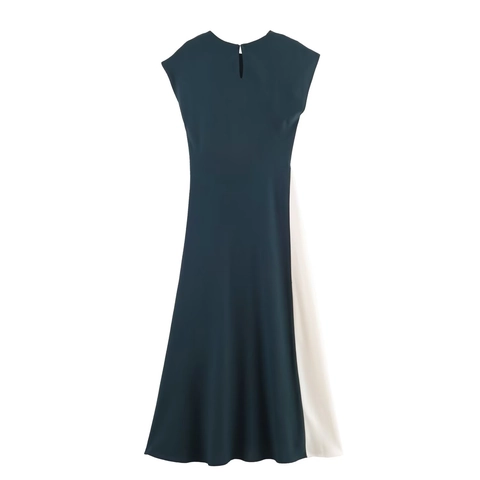 Vestido Midi Sin Mangas Elegante Para Mujer Poliéster Bloque De Color Empalme Asimétrico Cuello Redondo Moda Línea A