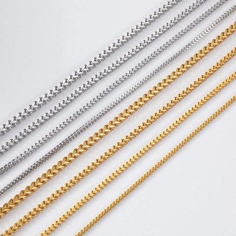 Hip Hop Stainless Steel Franco Chain Necklace Four Sided Milled Woven Wheat Chain For Men Women Gold Silver Punk Jewelry