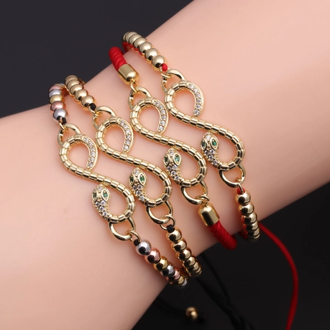Copper Snake Infinity Bracelet Adjustable Green White Cubic Zirconia Paved Trendy Luxury Jewelry Gift For Women
