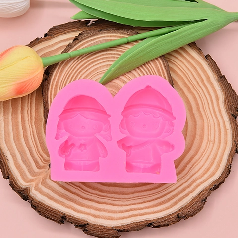 Silicone Mold Cartoon Boy Girl Character Fondant Cake Decorating DIY Handmade Soap Chocolate Clay Aromatherapy Plaster Craft Pink