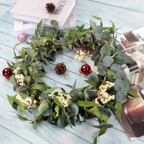 Artificial Eucalyptus Floral Wreath For Front Door Decor Sunflower Lemon Tulip Welcome Sign Wall Hanging Home Decor
