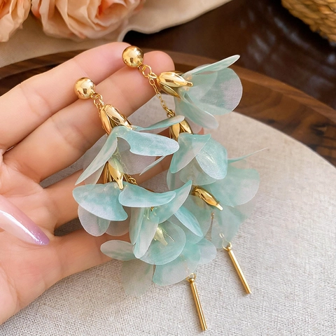 Elegante Blumen Ohrhänger Mit 925 Silber Ohrstecker Netzstoff Lange Quaste Süße Florale Für Damen