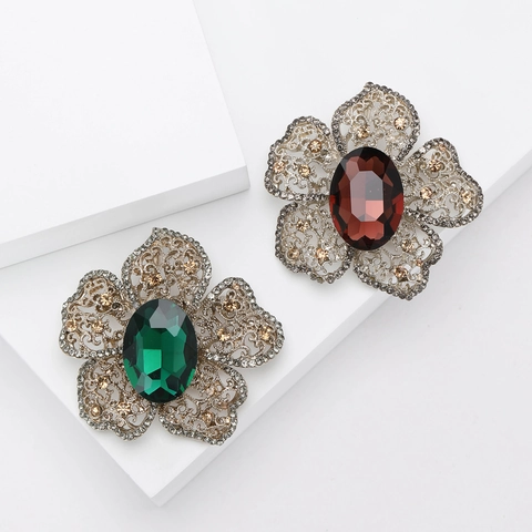 Vintage Romantisch Legierung Strass Große Blume Brosche Hochwertige Damen Bankett Schal Korsage Pin Schmuck Zubehör
