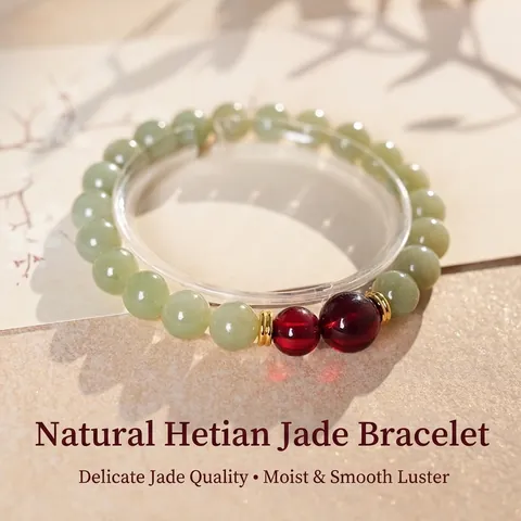 Pulsera De Cuentas De Jade Hetian Natural Con Espaciadores De Cobre Y Agata Roja Estilo Chino Retro Elegante Joyeria Para Mujeres