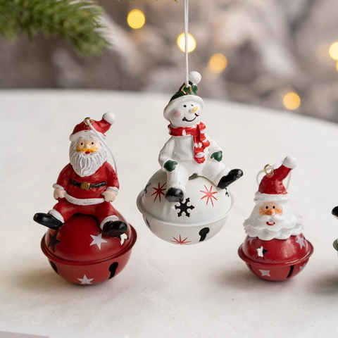 Ornamenti Campana Di Natale Appesi Statuina Babbo Natale Pupazzo Di Neve Renna Resina Campane Metallo Arredamento