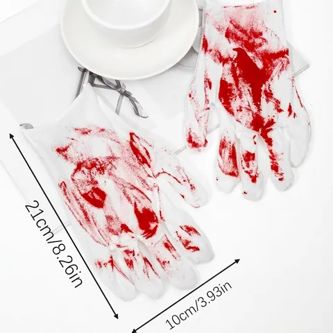 Gants De Halloween Avec Taches De Sang Polyester Accessoires De Costume Effrayant Blanc Rouge Horreur Cosplay Décoration