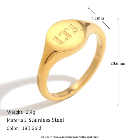 Chevalière Acier Inoxydable Plaqué Or 18K Gravé Lettre LTJ You Are Gold Bijoux De Mode Minimalistes Pour Femmes