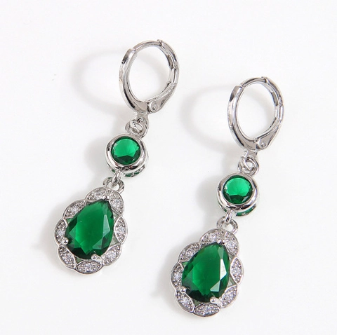 Orecchini A Goccia D'acqua Verde Smeraldo Vintage Per Donna Moda Rame Con Zirconia Bianca Gioielli Eleganti