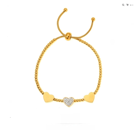 Titanium Steel Gold Heart Pendant Rhinestone Beaded Bracelet For Women Fashion Elegant Adjustable Snake Chain Jewelry Gift