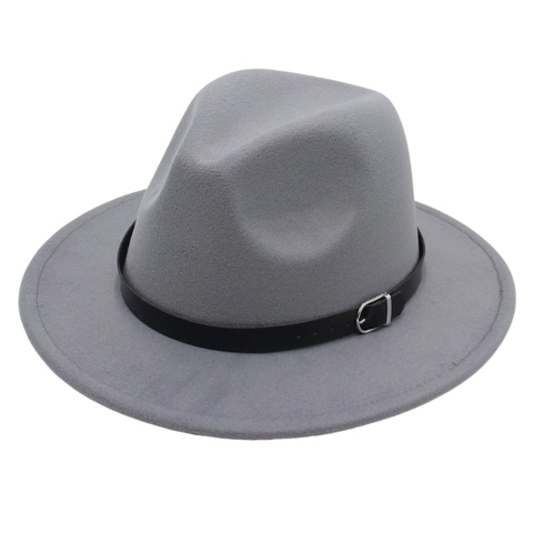 Sombrero Fedora Vintage Ala Ancha Algodón Poliéster Fieltro Jazz Gorra Con Cinturón De Cuero Hebilla De Metal Estilo Británico