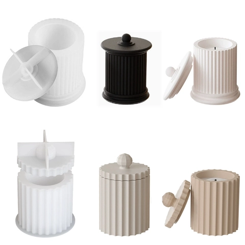 Moule En Silicone Pour Boîte De Rangement Colonne Romaine Engrenage Cylindrique Jarre À Bougie DIY Avec Couvercle