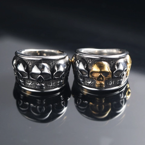 Anillo Calavera Vintage Acero Inoxidable Titanio Gótico Punk Hip Hop Joyería Grabado En Relieve Para Hombres Unisex