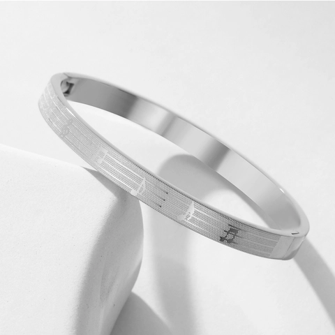 Brazalete de Acero Inoxidable Grabado Con Notas Musicales y Pentagrama para Hombre Mujer Joyería Musical Vintage