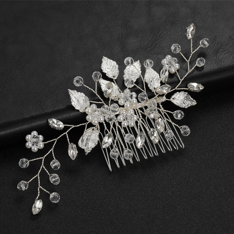 Peine Para El Cabello De Novia Aleación Hoja Hecho A Mano Perla Artificial Cristal Tocado De Boda Accesorios Para El Cabello Elegantes Para Mujeres